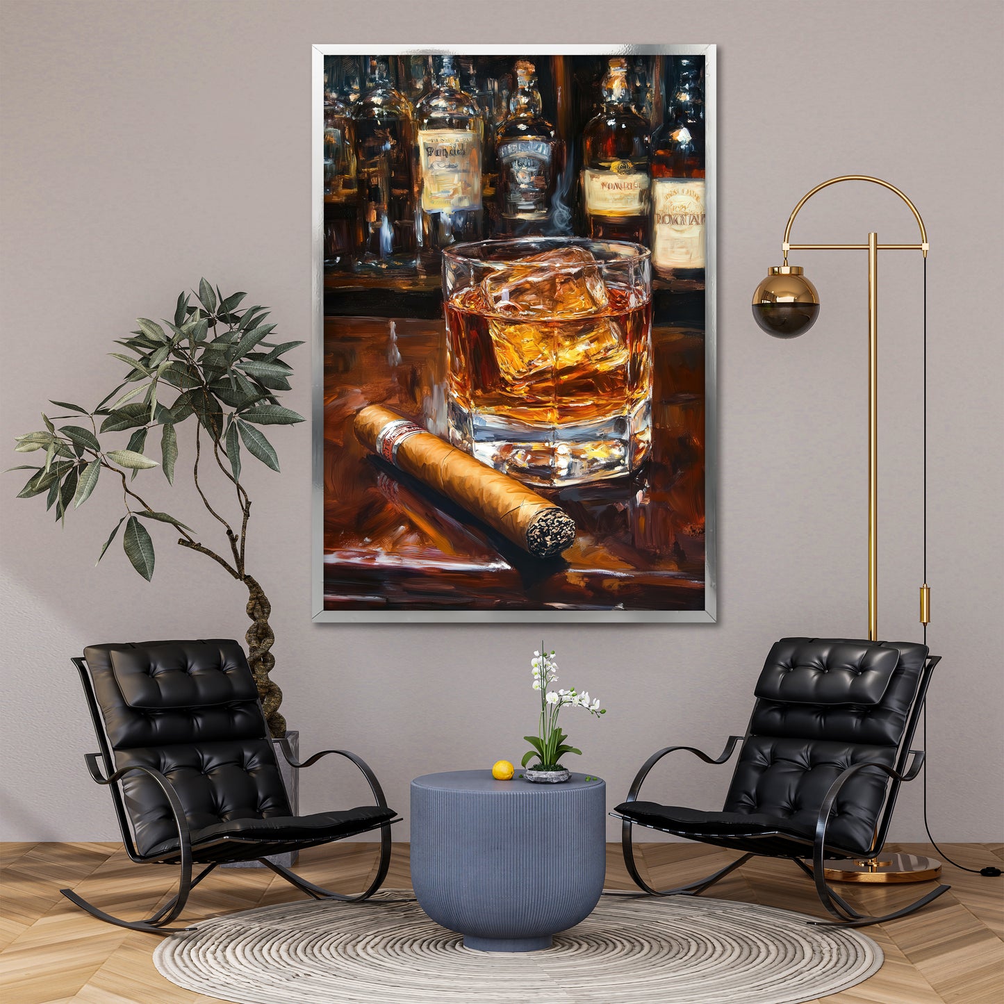 Whiskey Bar and Cigar Canvas Print - Man Cave & Executive Office Decor