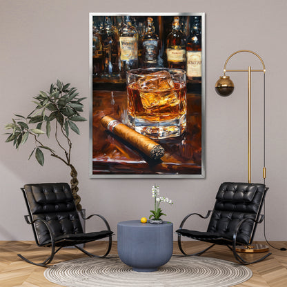 Whiskey Bar and Cigar Canvas Print - Man Cave & Executive Office Decor