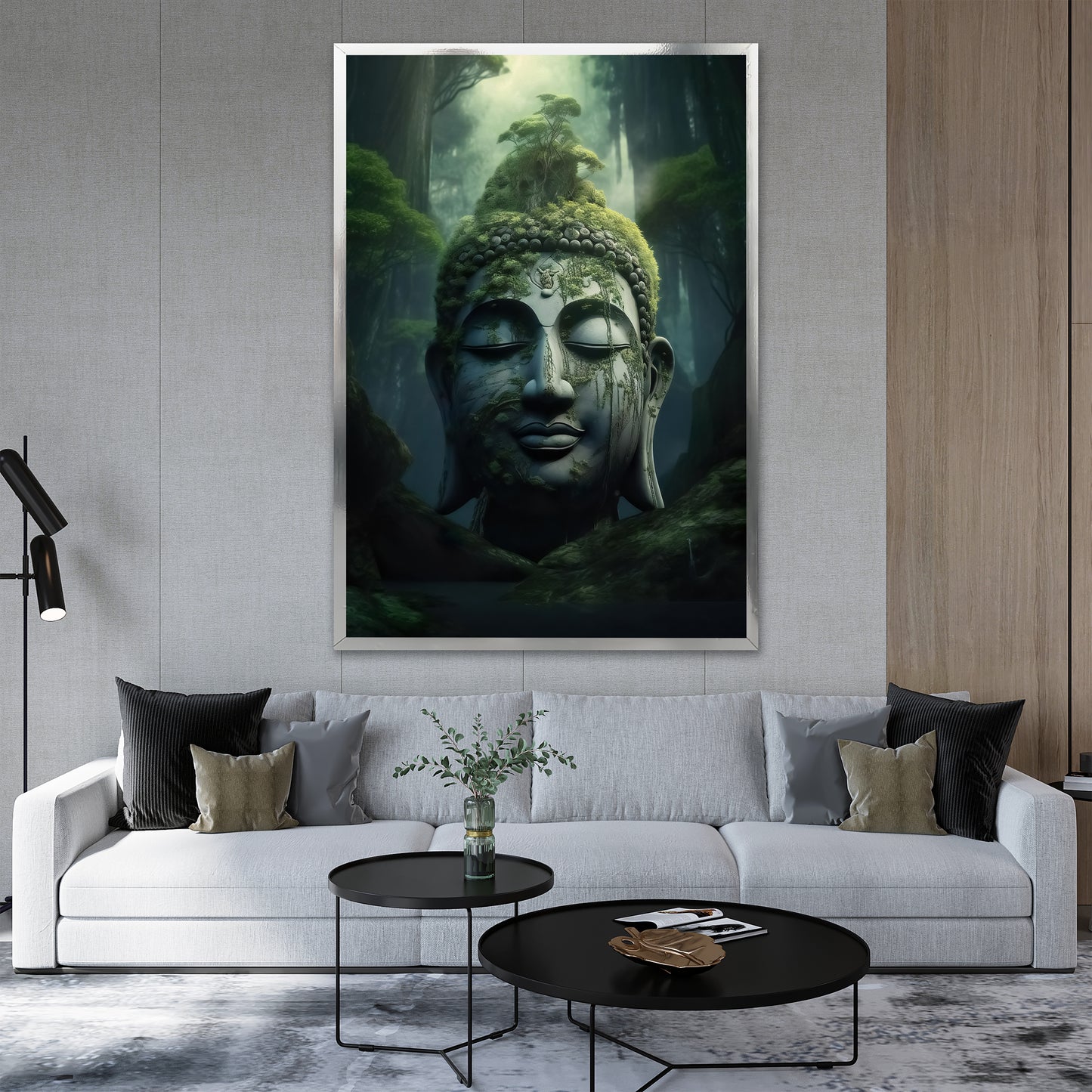 Mossy Stone Buddha in Forest Canvas Art - Mystic Nature Print
