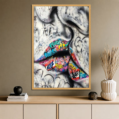 Colorful Graffiti Lips Canvas Art - Street Pop Art Kiss Print