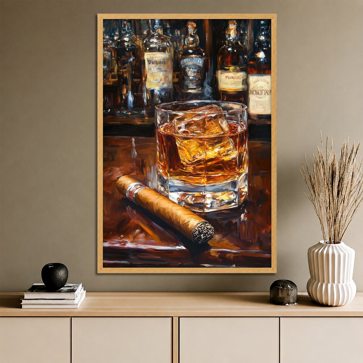 Whiskey Bar and Cigar Canvas Print - Man Cave & Executive Office Decor