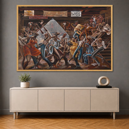 The Sugar Shack Canvas Wall Art - Ernie Barnes Inspired Jazz Dance Painting