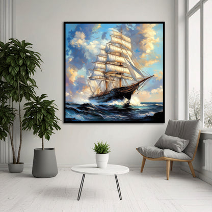Majestic Sailing Ship Canvas Wall Art - Stormy Ocean Wave Modern Art Print