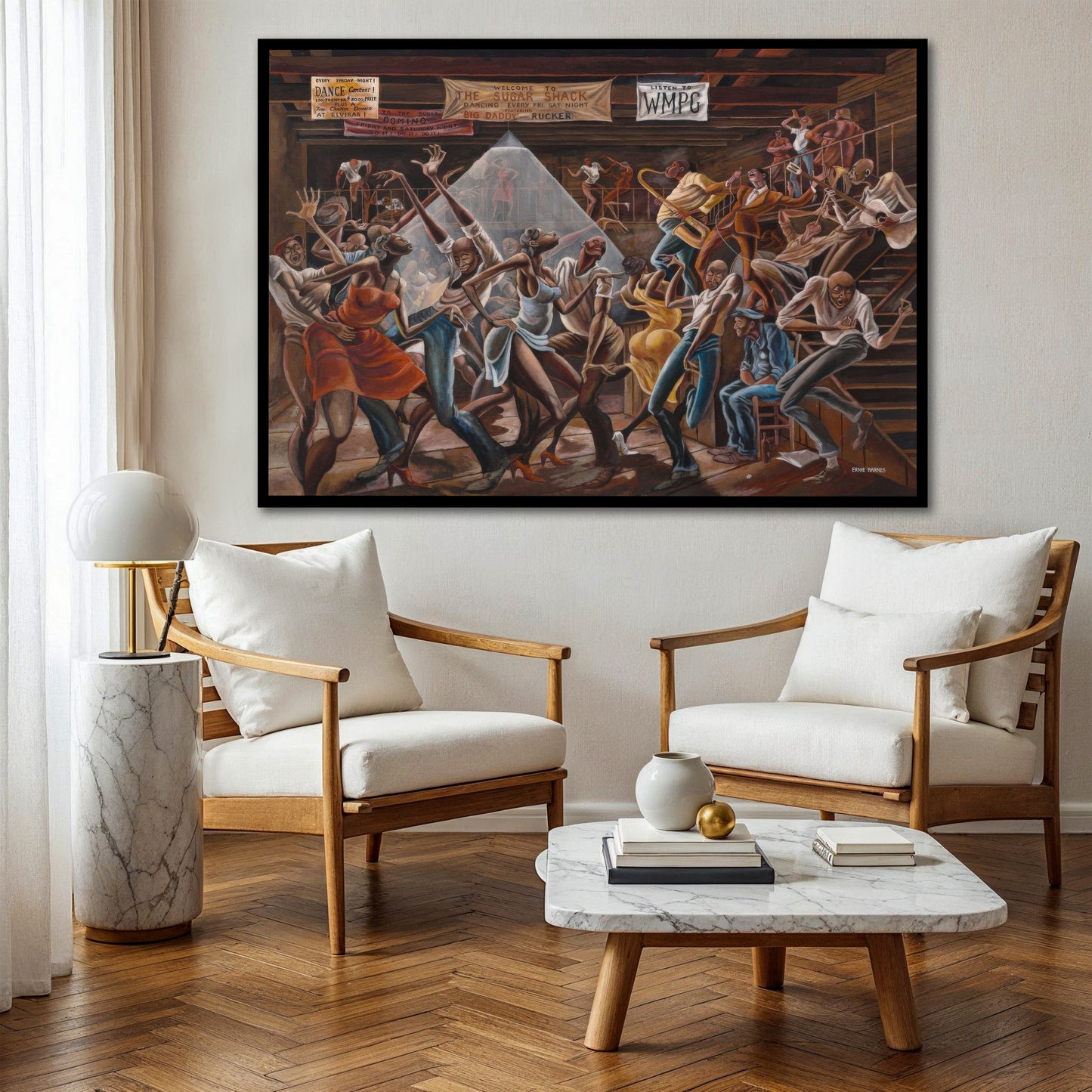 The Sugar Shack Canvas Wall Art - Ernie Barnes Inspired Jazz Dance Painting