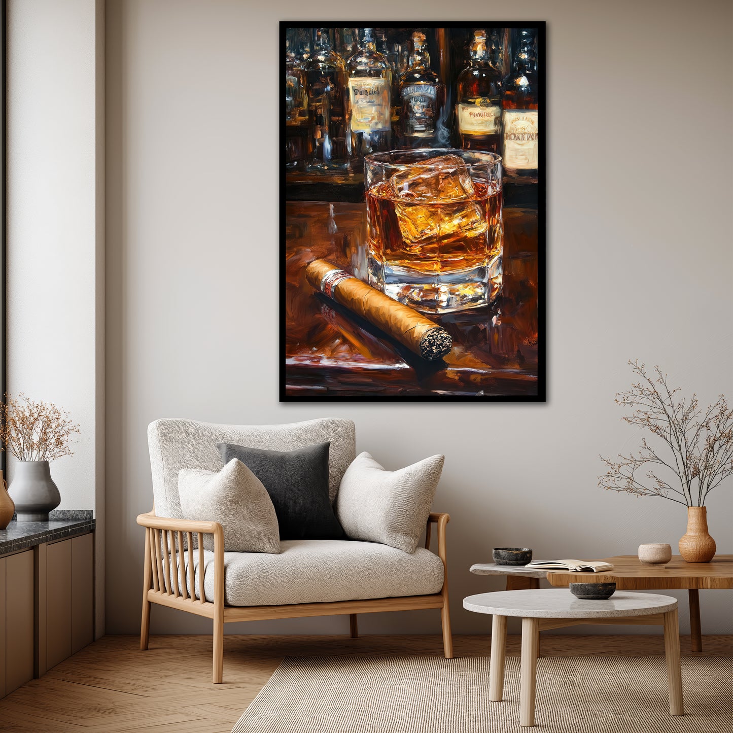 Whiskey Bar and Cigar Canvas Print - Man Cave & Executive Office Decor