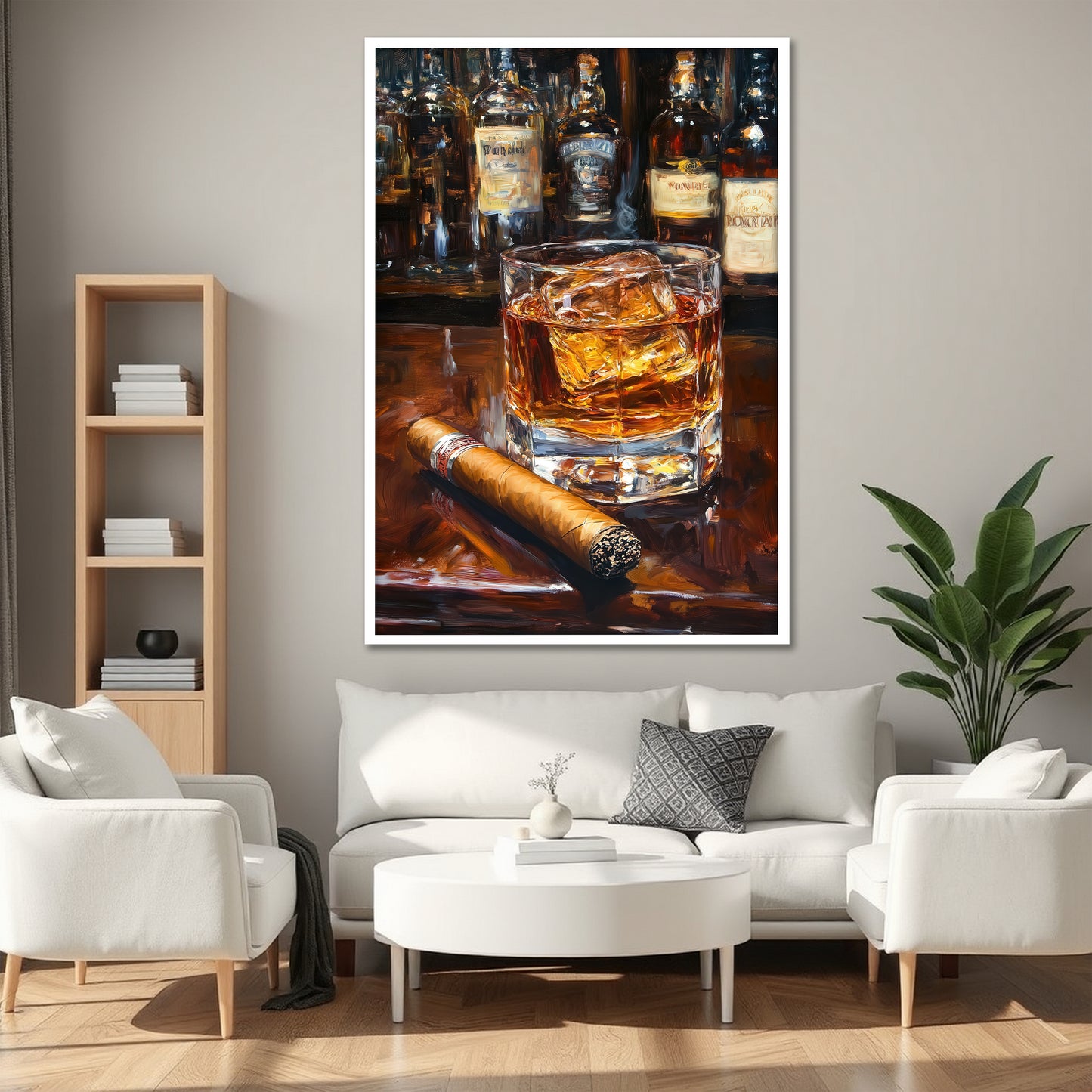 Whiskey Bar and Cigar Canvas Print - Man Cave & Executive Office Decor