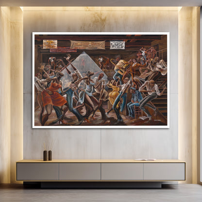The Sugar Shack Canvas Wall Art - Ernie Barnes Inspired Jazz Dance Painting