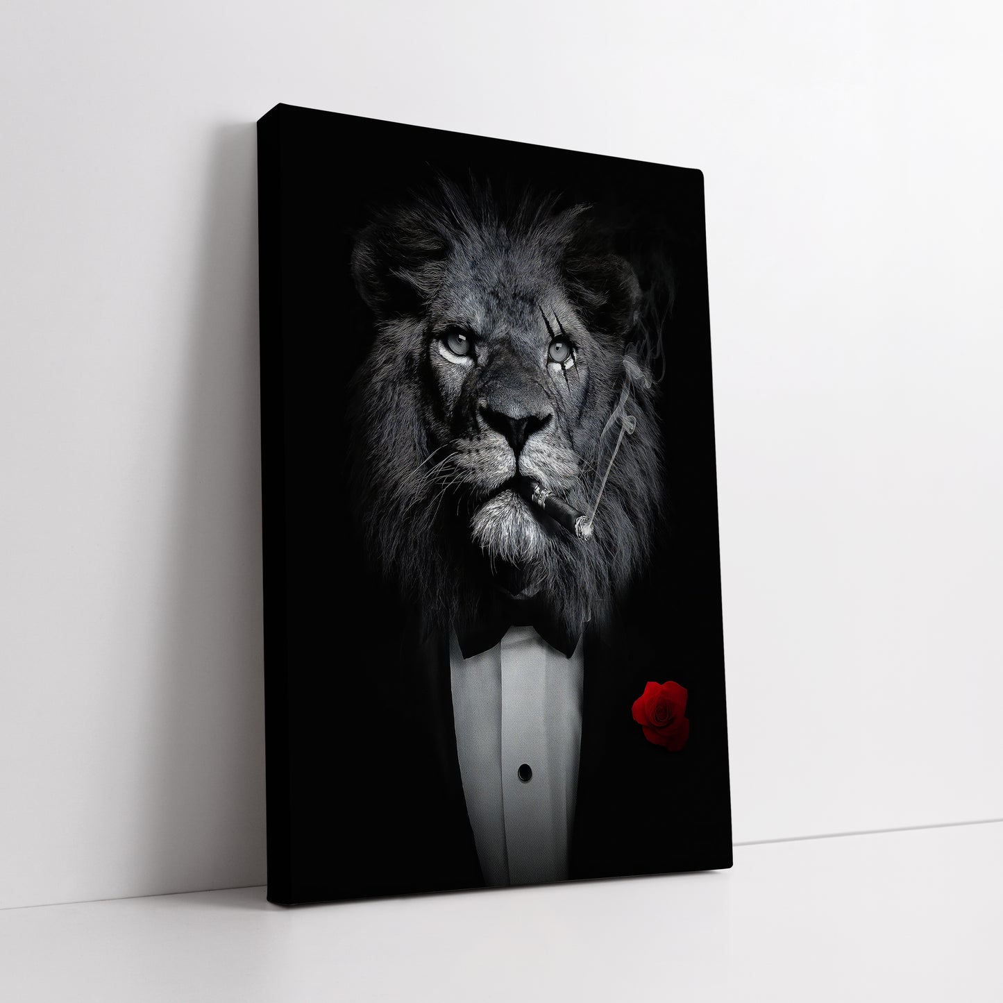 Lion in Suit Smoking Cigar Canvas Wall Art - Charismatic Boss Lion Decor