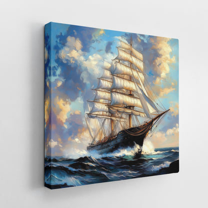 Majestic Sailing Ship Canvas Wall Art - Stormy Ocean Wave Modern Art Print