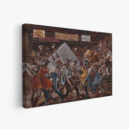 The Sugar Shack Canvas Wall Art - Ernie Barnes Inspired Jazz Dance Painting