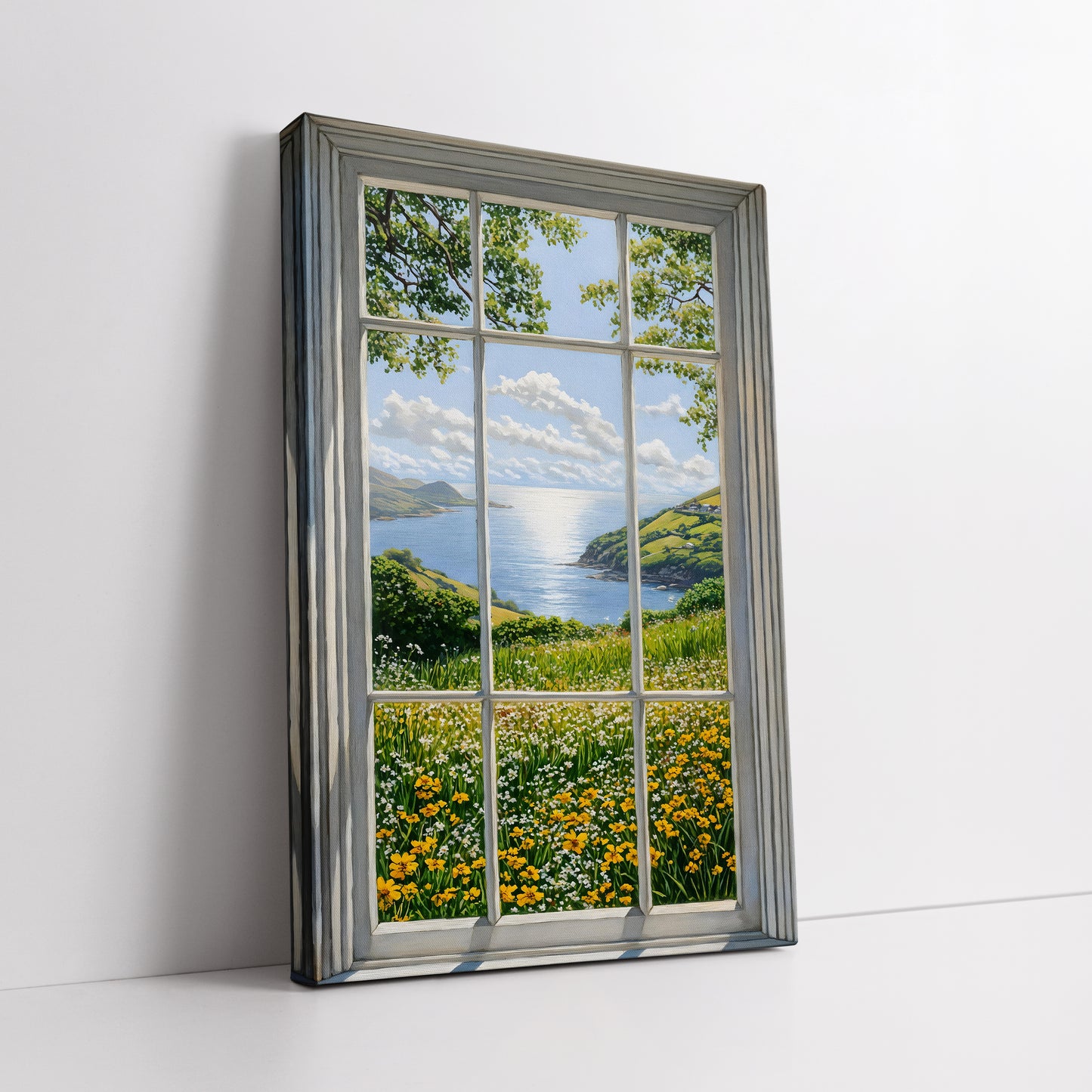 Fake Window View Wildflower Canvas Art - Coastal Meadow Landscape Print