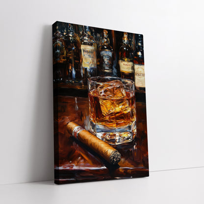 Whiskey Bar and Cigar Canvas Print - Man Cave & Executive Office Decor