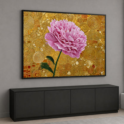 Pink Peony Klimt Style Canvas - Gold Abstract Floral Wall Art