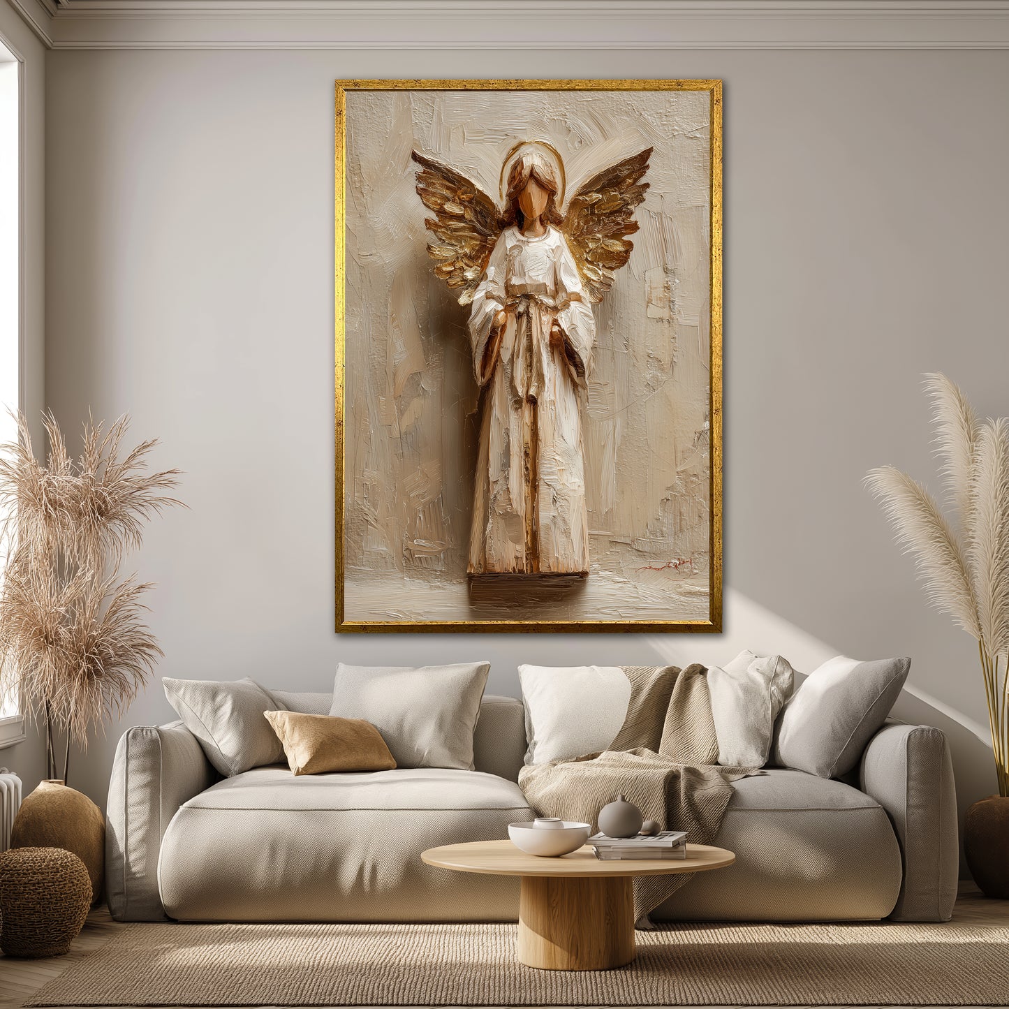 Gold Winged Angel Canvas Art - Modern Living Room Decor