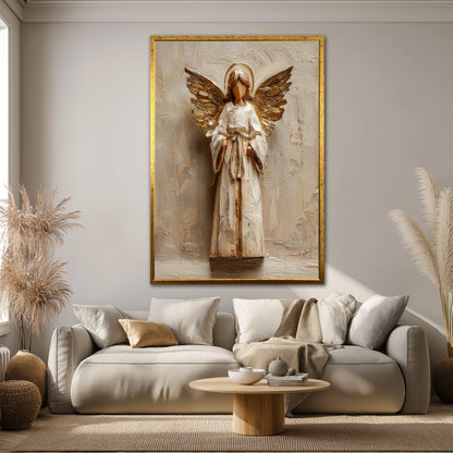 Gold Winged Angel Canvas Art - Modern Living Room Decor