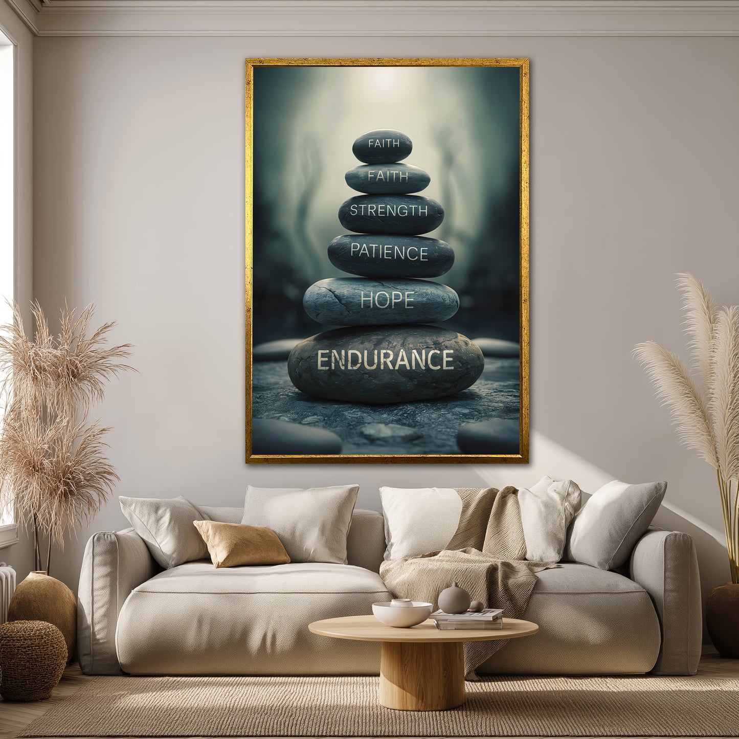 Inspirational Zen Stones Canvas Art - Motivation Words Meditation Print
