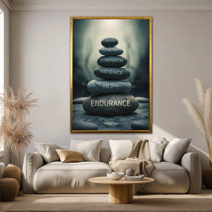 Inspirational Zen Stones Canvas Art - Motivation Words Meditation Print