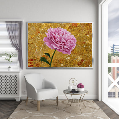 Pink Peony Klimt Style Canvas - Gold Abstract Floral Wall Art