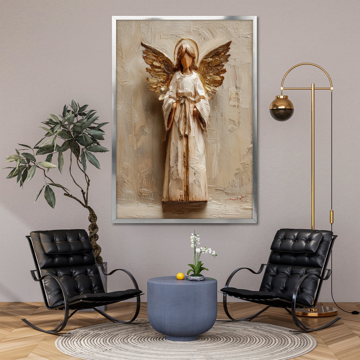 Gold Winged Angel Canvas Art - Modern Living Room Decor