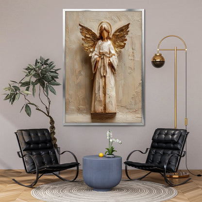 Gold Winged Angel Canvas Art - Modern Living Room Decor