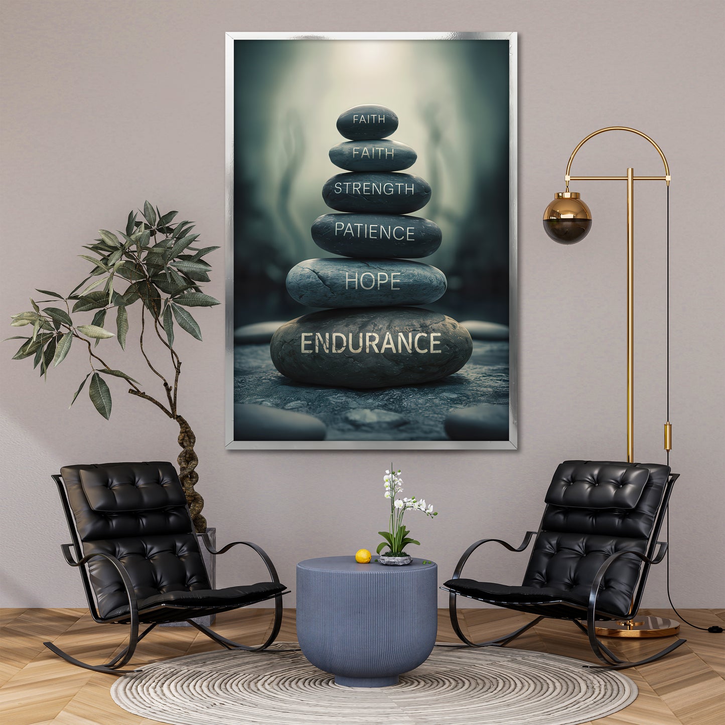 Inspirational Zen Stones Canvas Art - Motivation Words Meditation Print