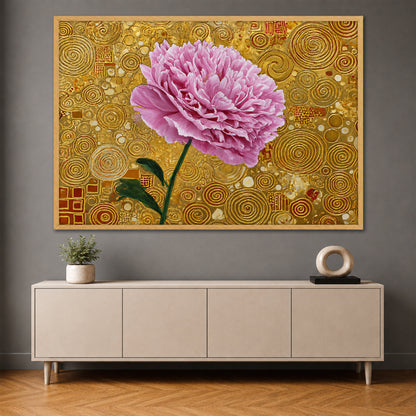 Pink Peony Klimt Style Canvas - Gold Abstract Floral Wall Art