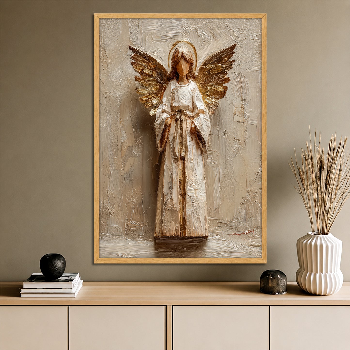 Gold Winged Angel Canvas Art - Modern Living Room Decor