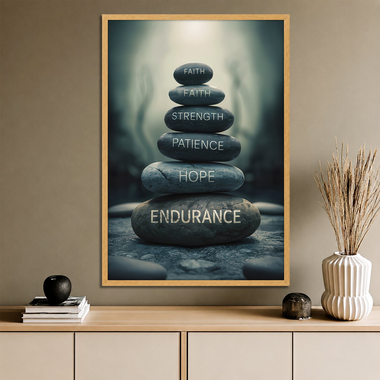 Inspirational Zen Stones Canvas Art - Motivation Words Meditation Print