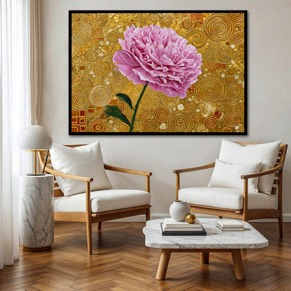 Pink Peony Klimt Style Canvas - Gold Abstract Floral Wall Art
