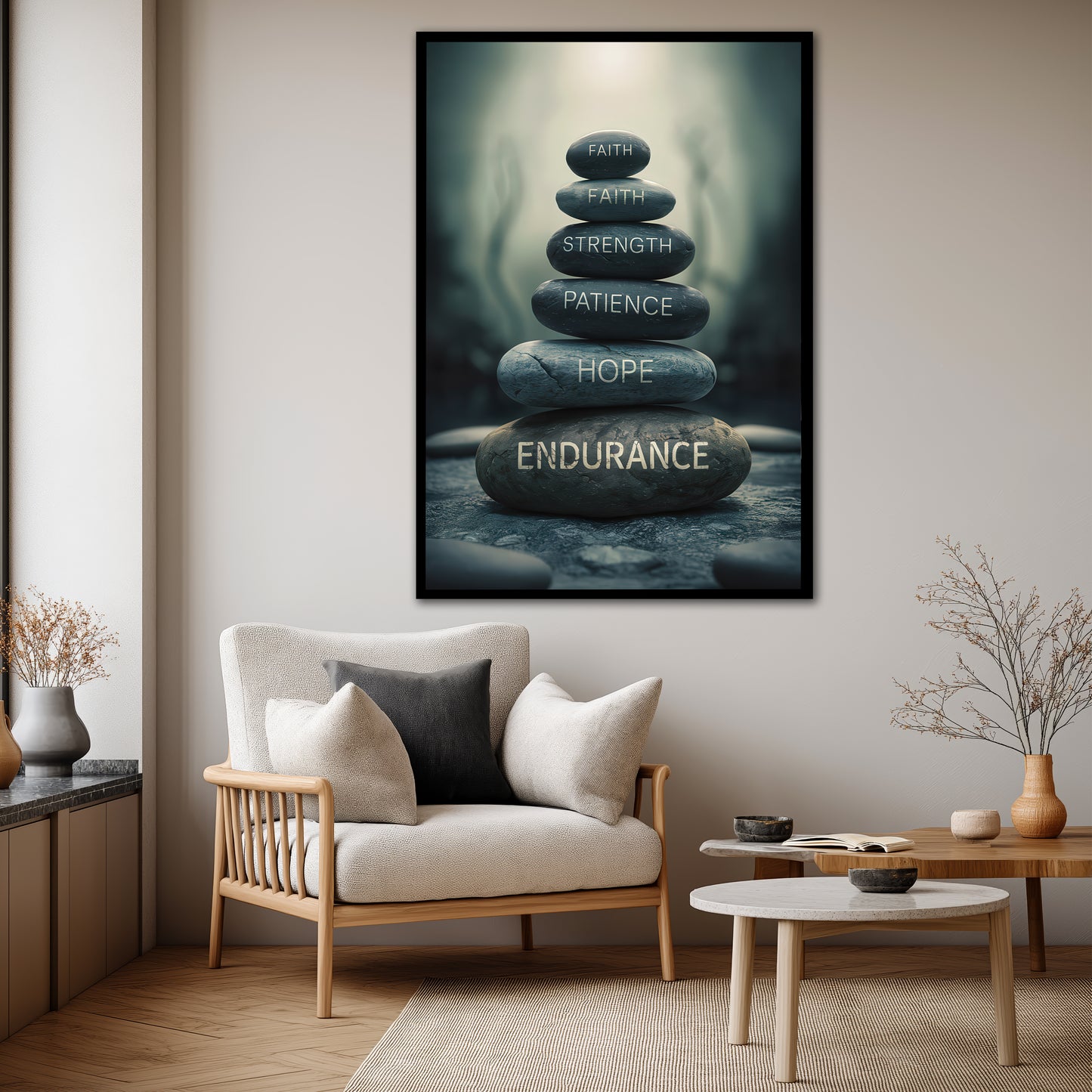 Inspirational Zen Stones Canvas Art - Motivation Words Meditation Print