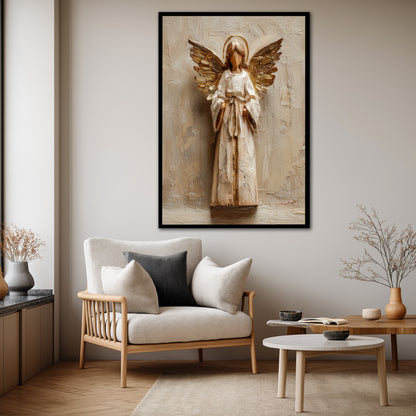 Gold Winged Angel Canvas Art - Modern Living Room Decor