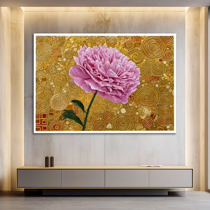 Pink Peony Klimt Style Canvas - Gold Abstract Floral Wall Art