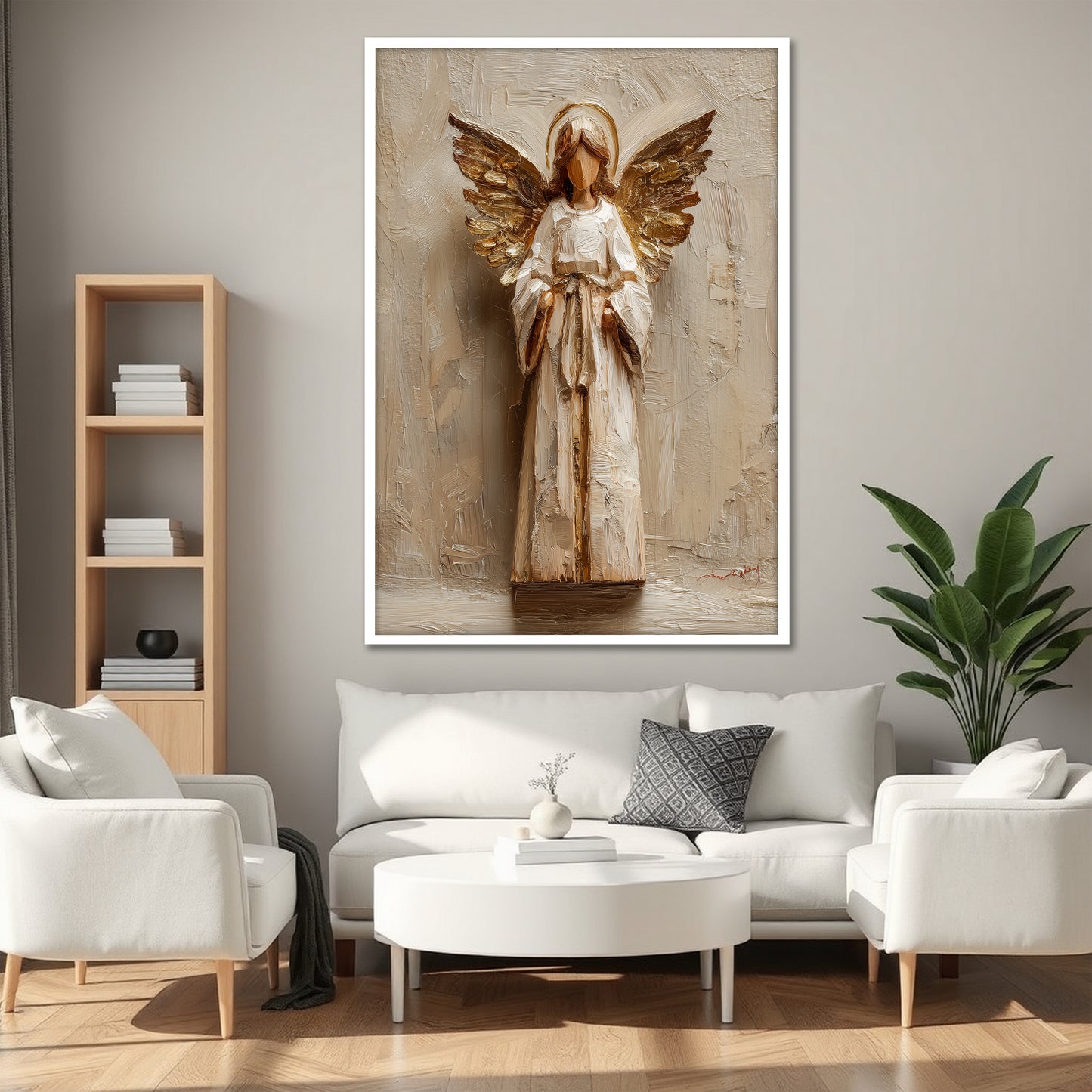 Gold Winged Angel Canvas Art - Modern Living Room Decor