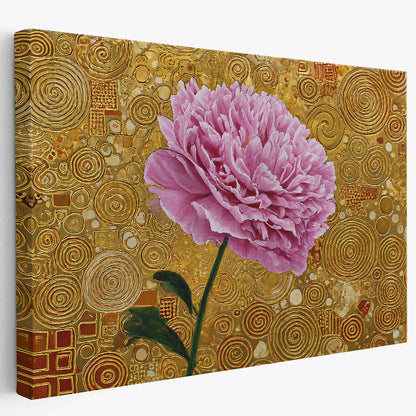 Pink Peony Klimt Style Canvas - Gold Abstract Floral Wall Art