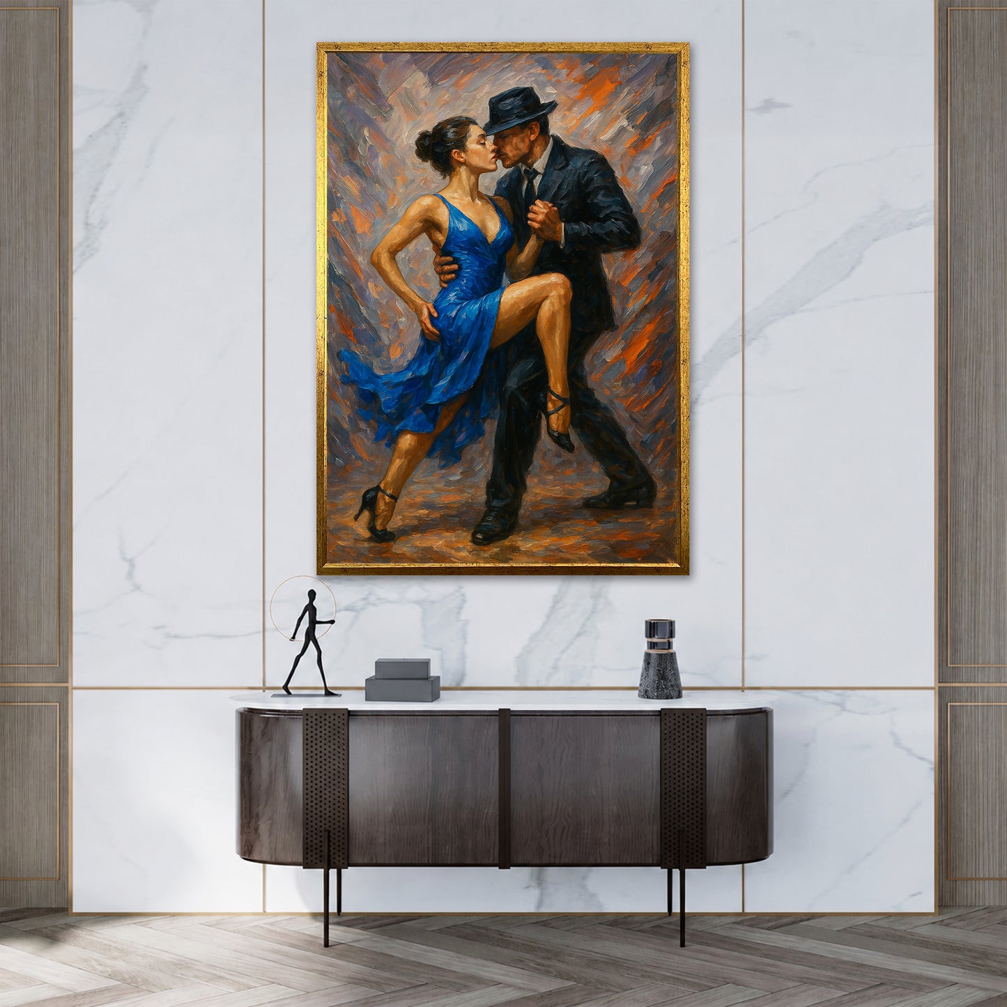 Blue Dress Tango Artwork - Aesthetic Living Room Decor