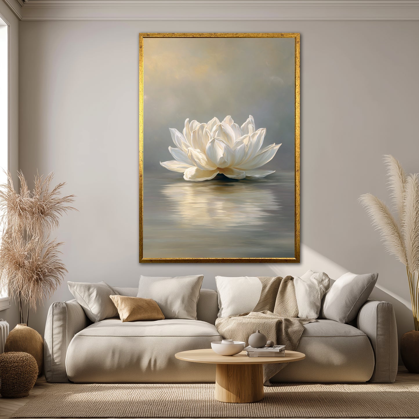 White Lotus Flower Canvas Wall Art - Elegant Water Lily Painting