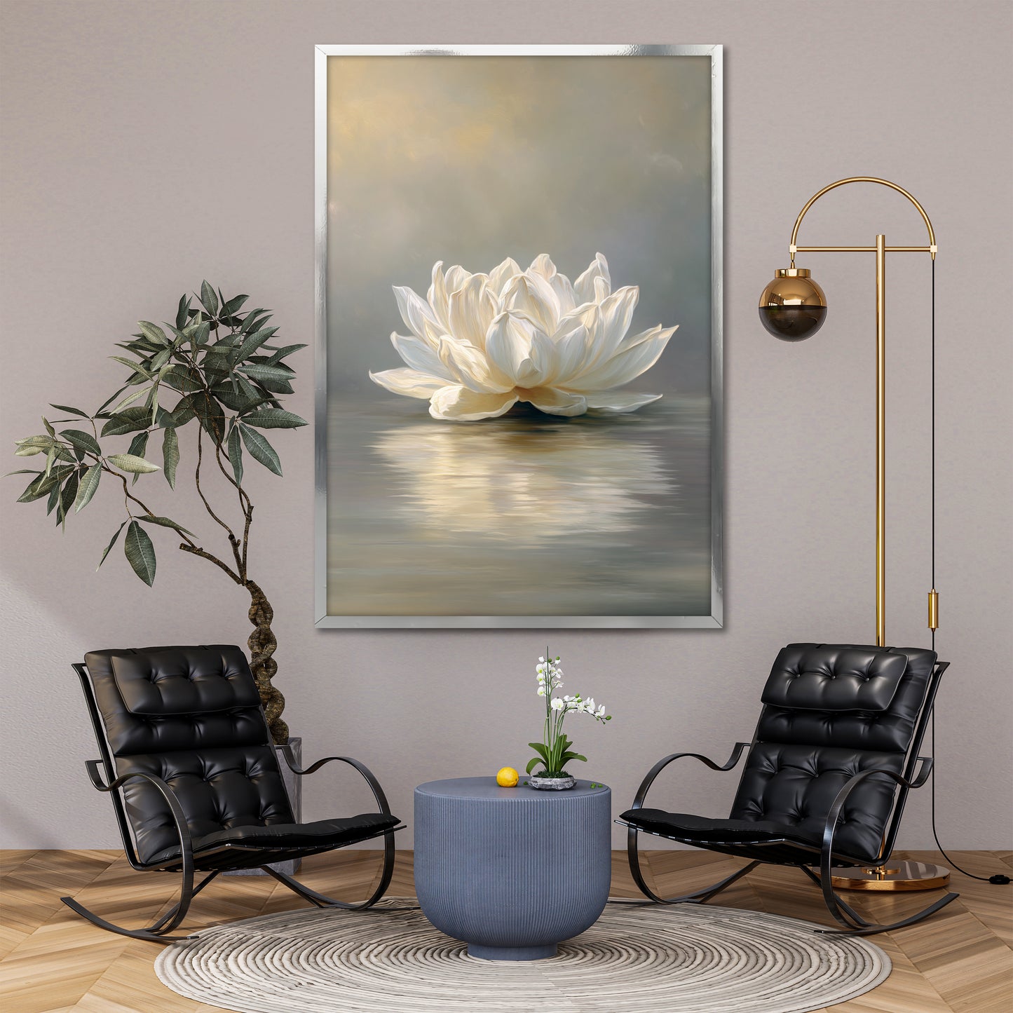 White Lotus Flower Canvas Wall Art - Elegant Water Lily Painting