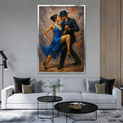 Blue Dress Tango Artwork - Aesthetic Living Room Decor