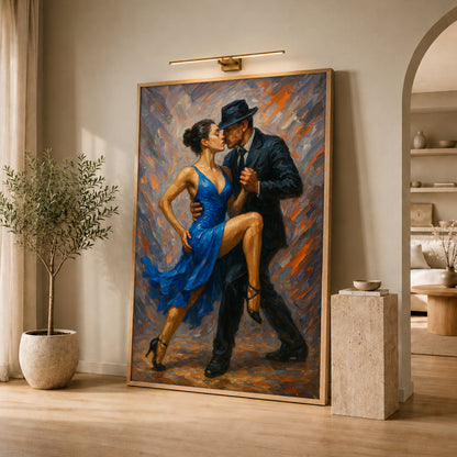 Blue Dress Tango Artwork - Aesthetic Living Room Decor