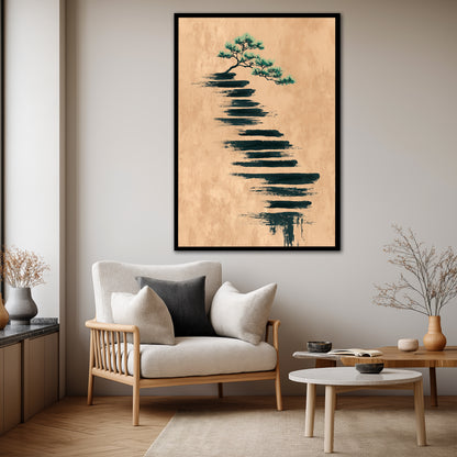 Minimalist Bonsai Tree Canvas Art - Japanese Style Abstract Print