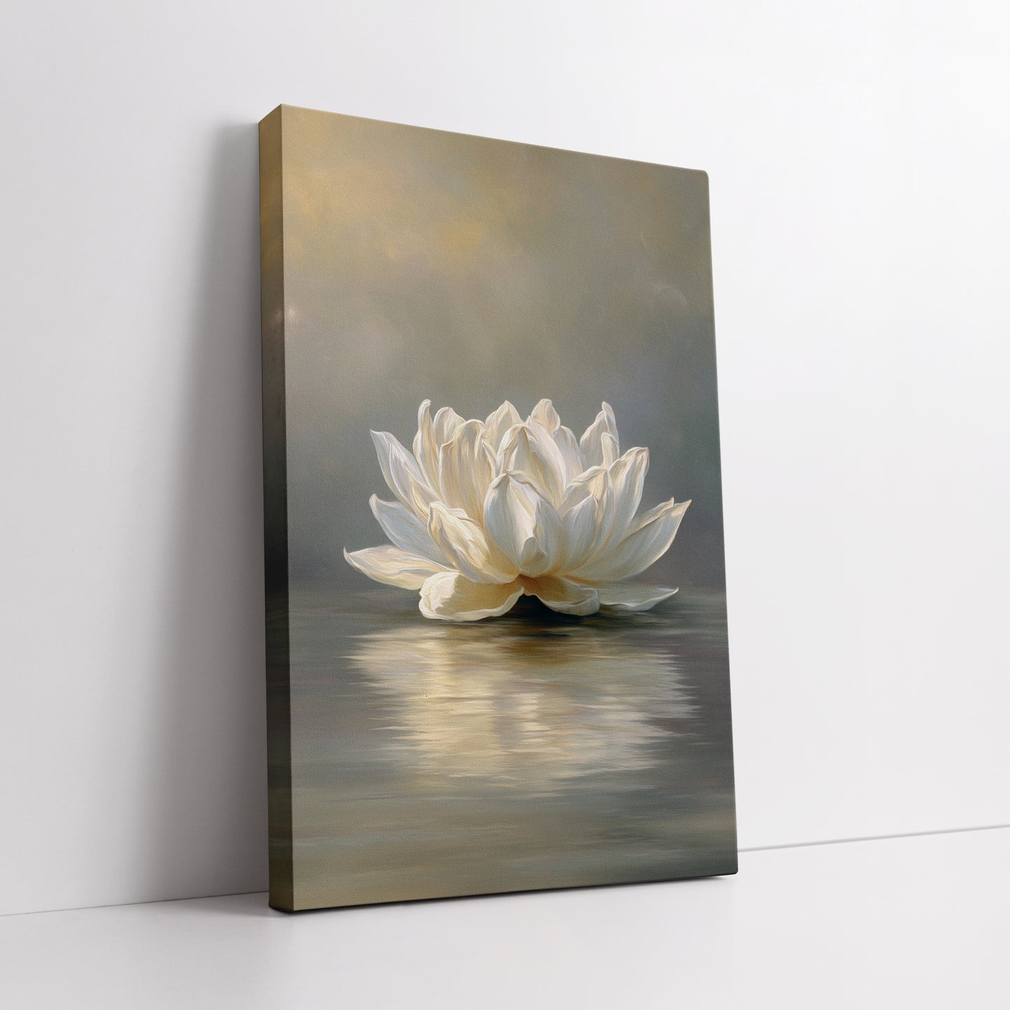 White Lotus Flower Canvas Wall Art - Elegant Water Lily Painting