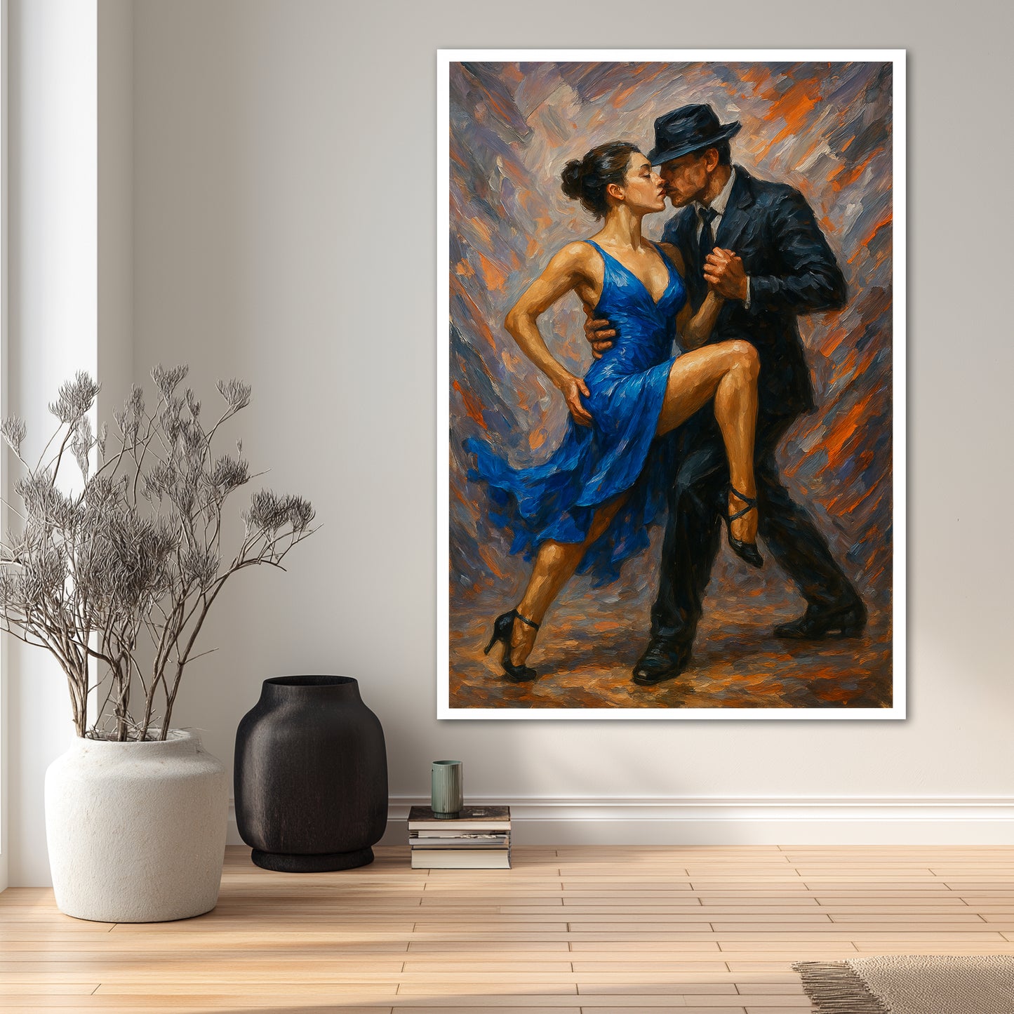 Blue Dress Tango Artwork - Aesthetic Living Room Decor