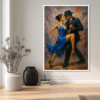 Blue Dress Tango Artwork - Aesthetic Living Room Decor