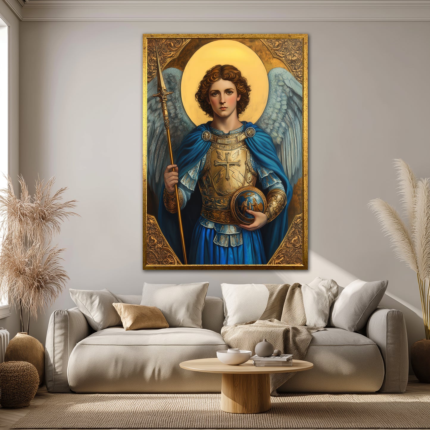 Archangel Michael Canvas Art - Sacred Golden Armor Wall Decor