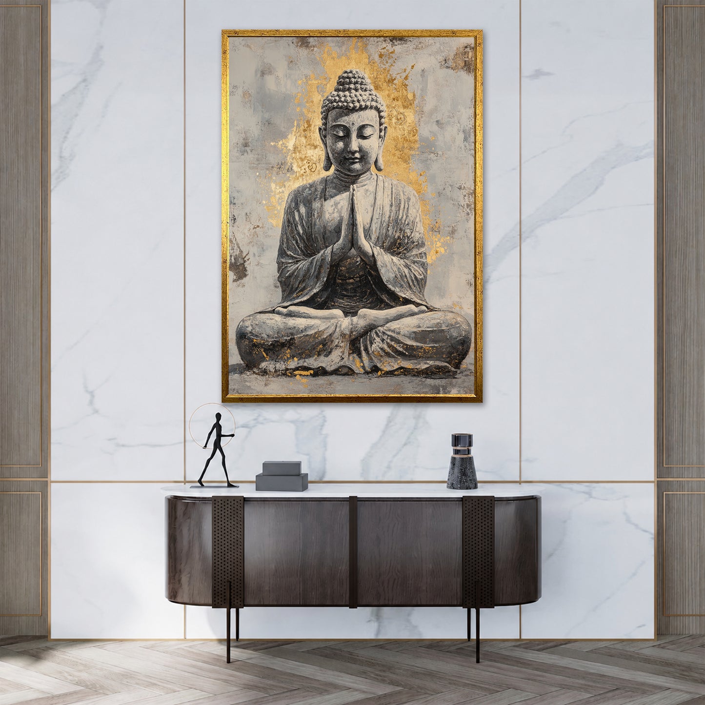 Gold and Grey Buddha Canvas Wall Art - Zen Decor Print