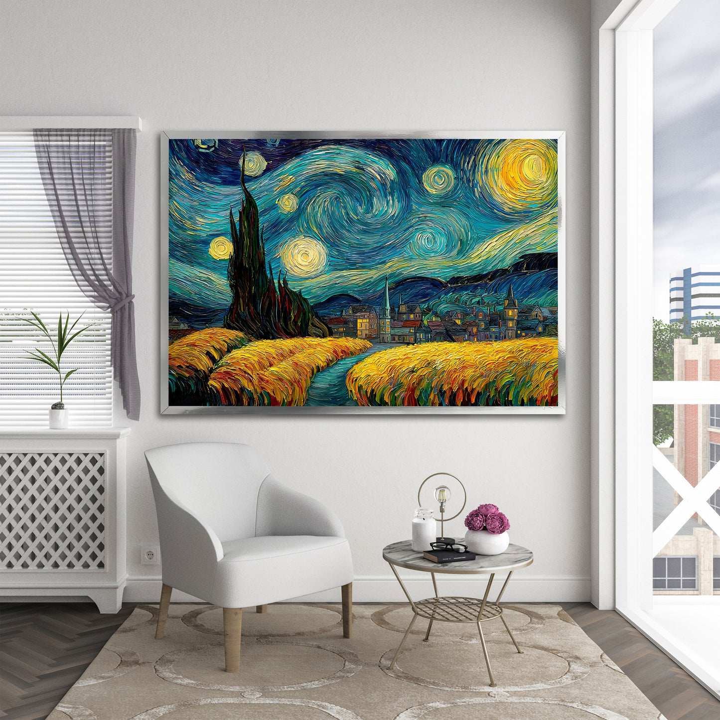 Van Gogh Starry Night Canvas Wall Art - Impressionist Wheat Field Painting