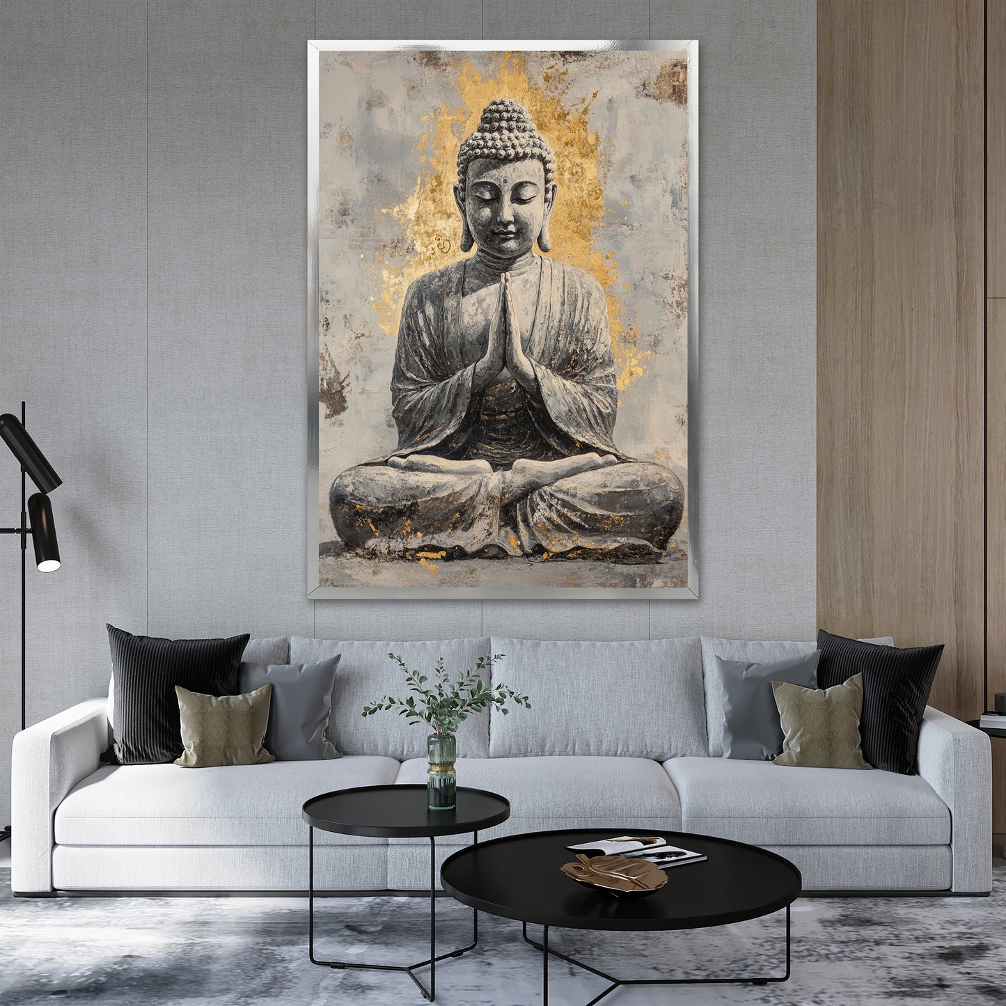 Gold and Grey Buddha Canvas Wall Art - Zen Decor Print