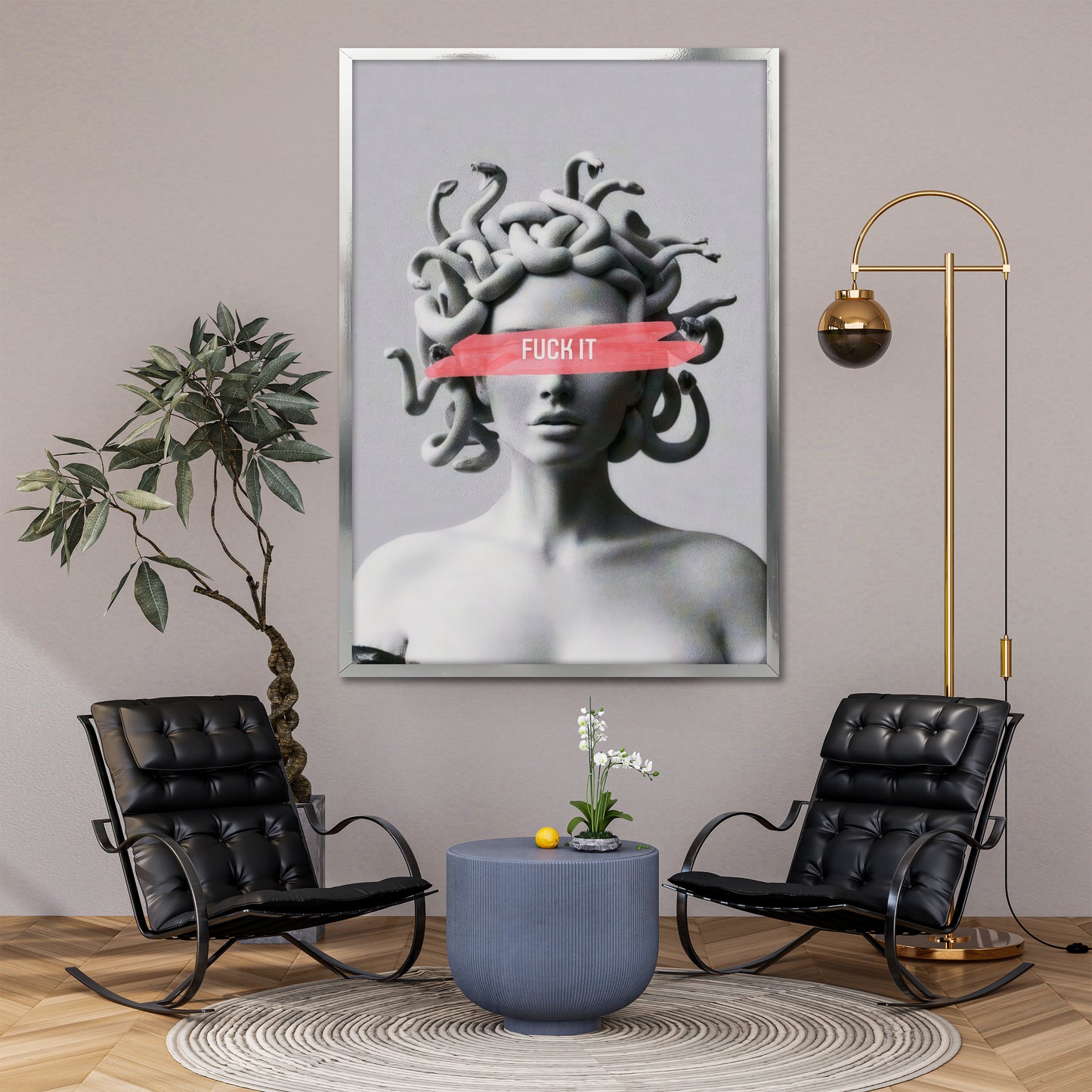 Medusa Statue Pop Art Canvas Art - Modern Greek Mythology Print