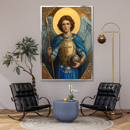 Archangel Michael Canvas Art - Sacred Golden Armor Wall Decor