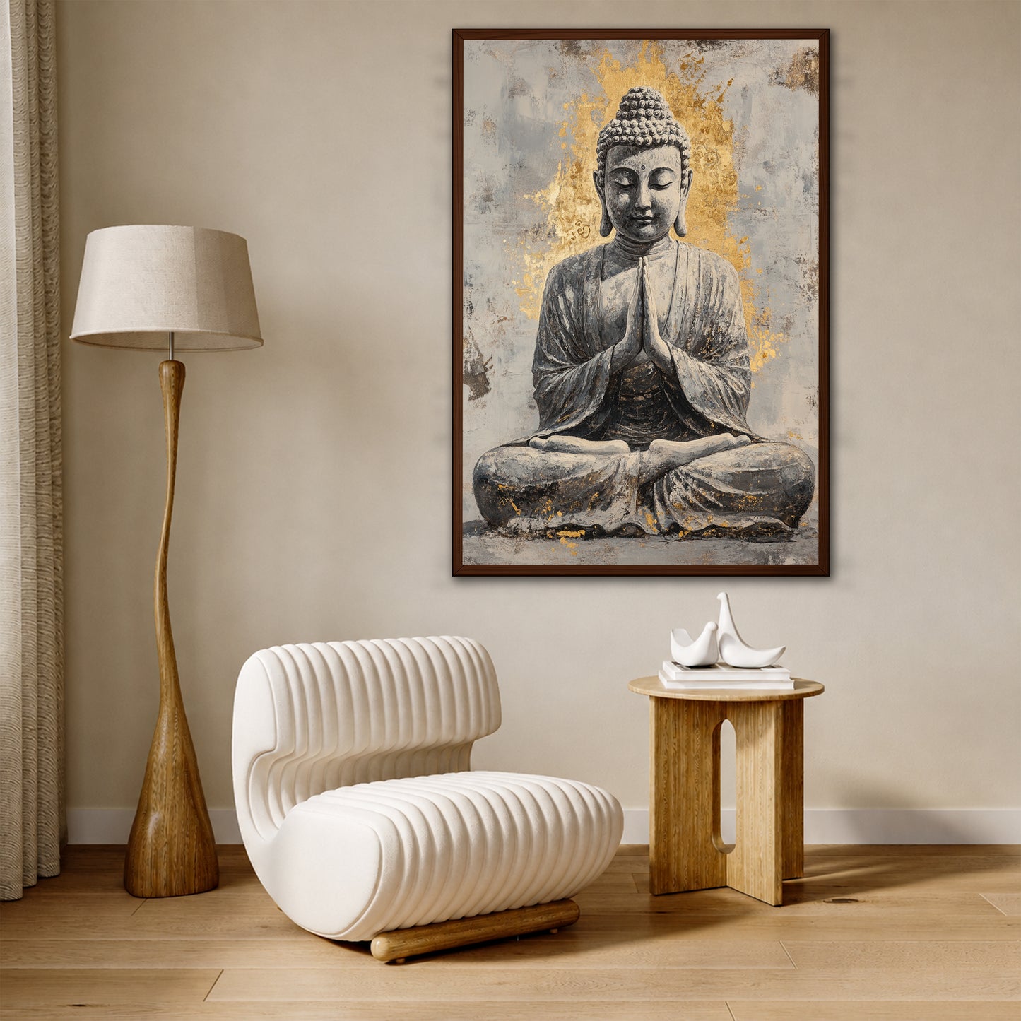Gold and Grey Buddha Canvas Wall Art - Zen Decor Print